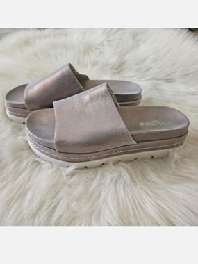 J Slides Bronze Metallic Platform Slide Mules